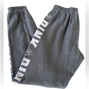 PINK Women's Gray Sweatpants XS Elastic Waist Logo Cotton Blend Regular Fit